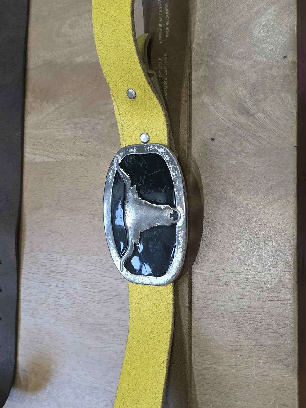 Vintage Western Longhorn Belt Buckle Silver Black + 2 Genuine Leather Straps 32